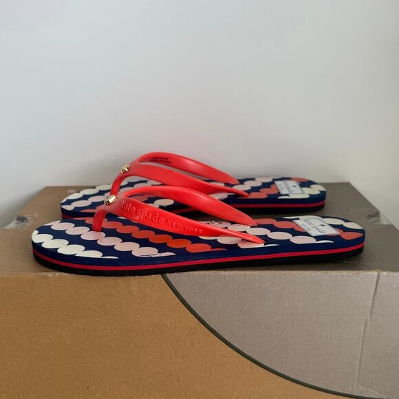 KATE SPADE New York Fifi Navy Orange Polka Dot Women Flip Flops  - SZ 8 - Picture 4 of 10